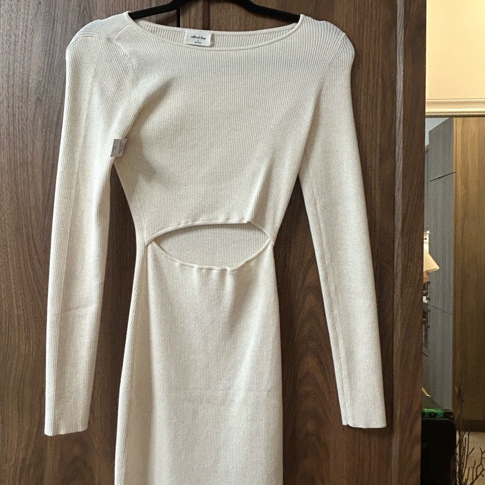 Wilfred Cream Long Sleeve Ribbed Cut-Out Dress